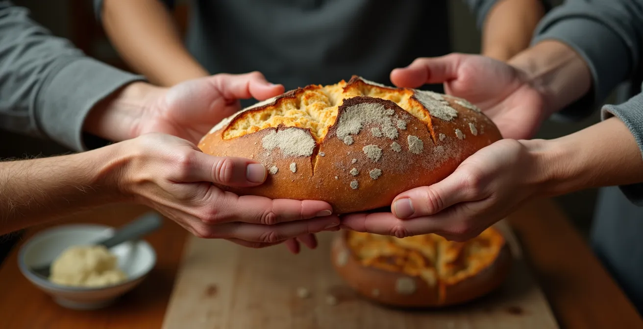 Gros plan sur les mains d'une famille multigénérationnelle partageant un repas