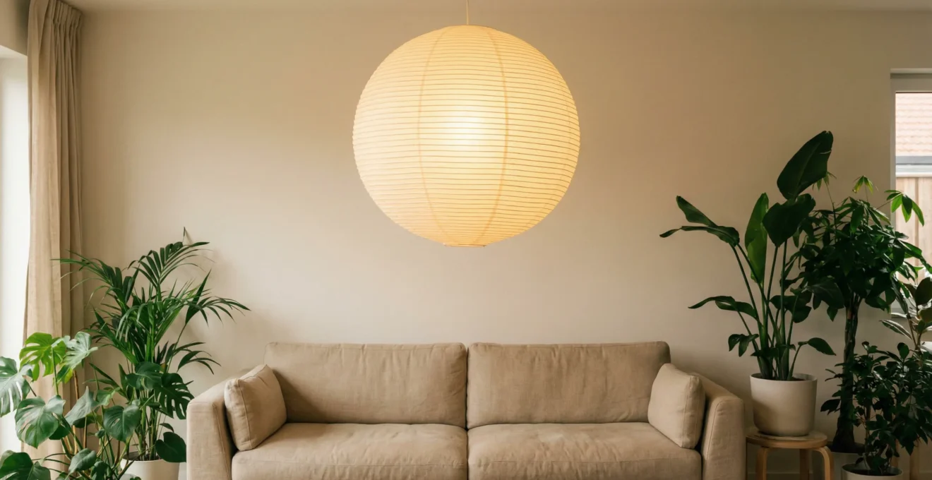 Même salon éclairé température lumière chaude 2700K ambiance cocooning zen