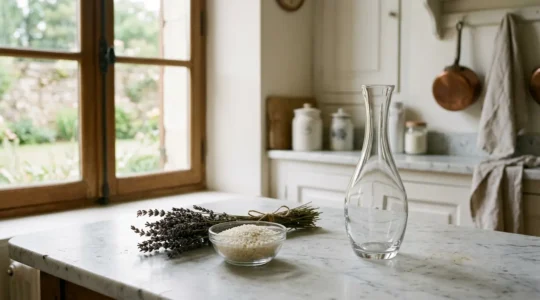 Vase en cristal à col étroit étincelant après nettoyage