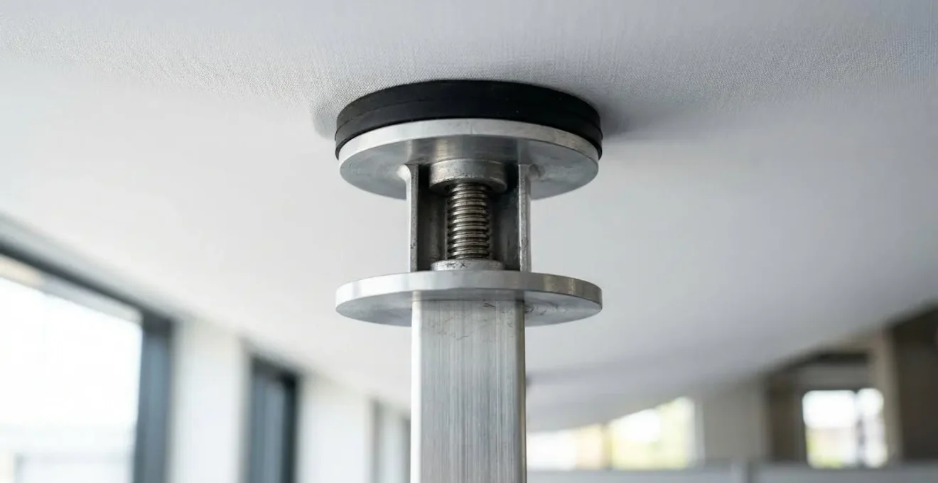 Système de cloison amovible avec vérins de pression installé entre un sol et un plafond tendu