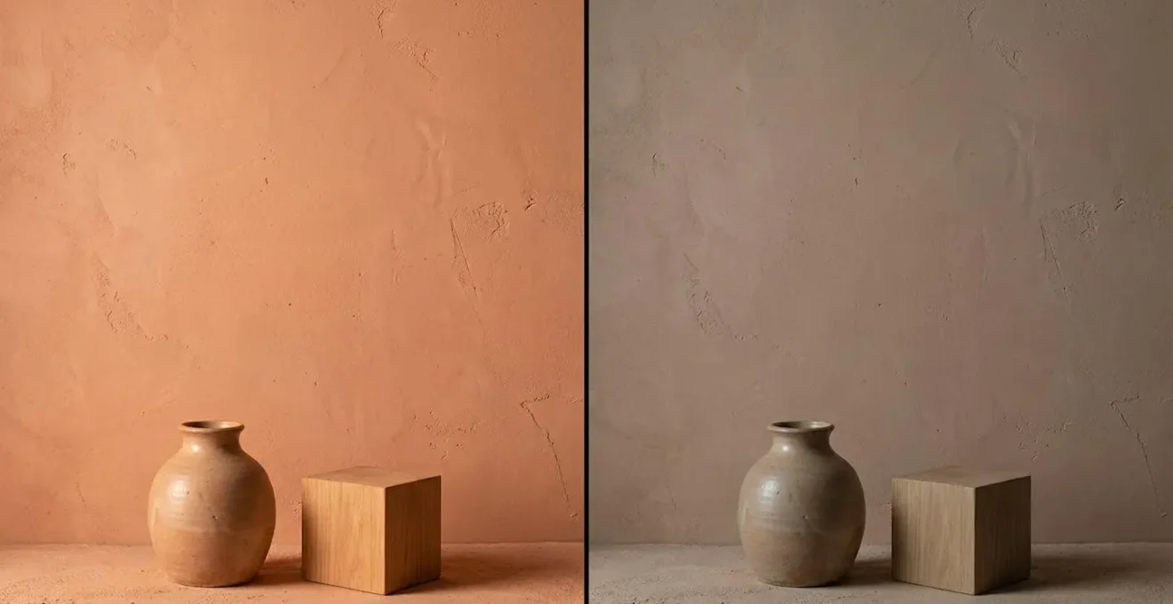 Comparaison visuelle d'un mur terracotta sous différents éclairages LED
