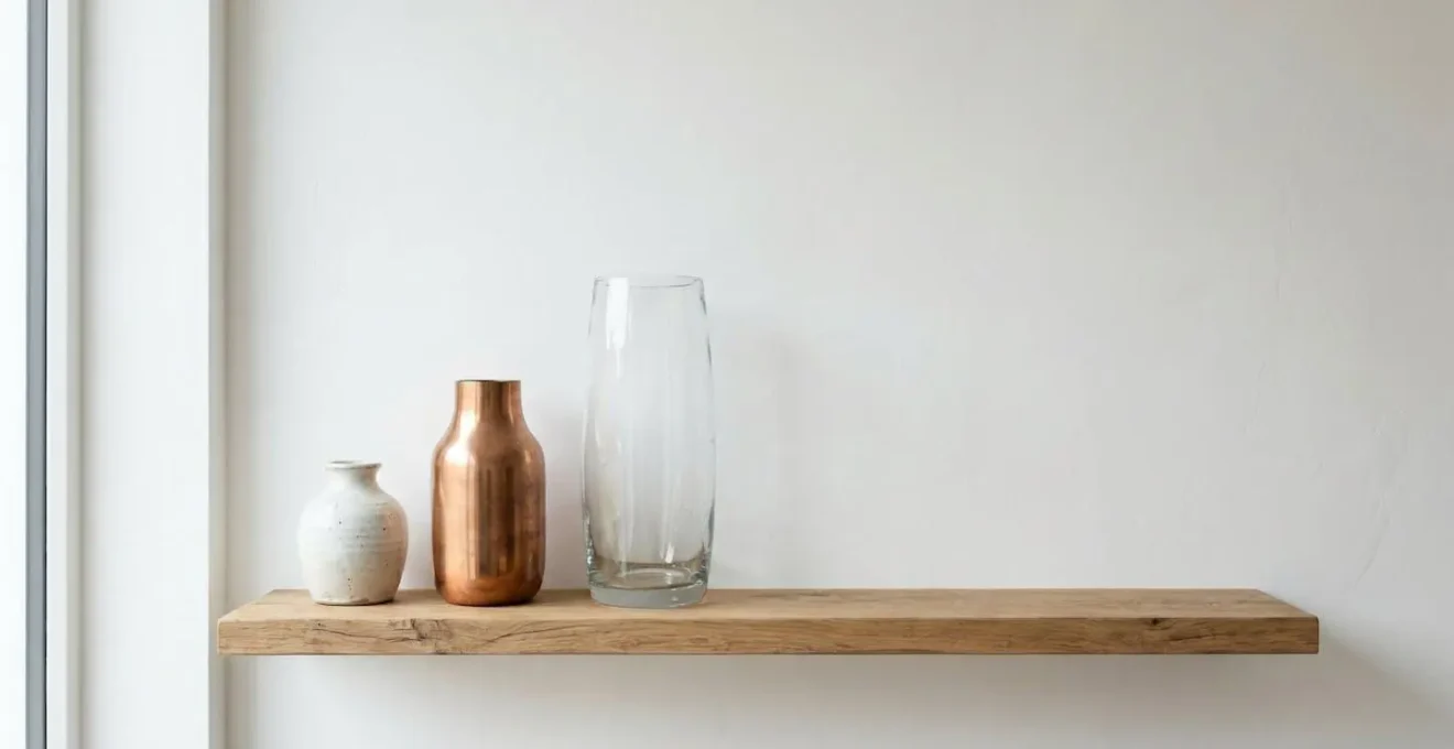 Trio de vases vides de hauteurs différentes créant une composition sculpturale