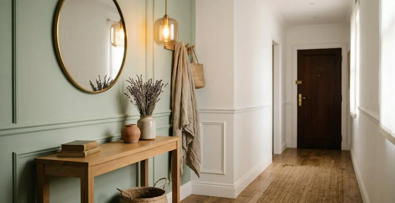 Entrée d'appartement avec éléments décoratifs annonçant le style du reste de l'habitation