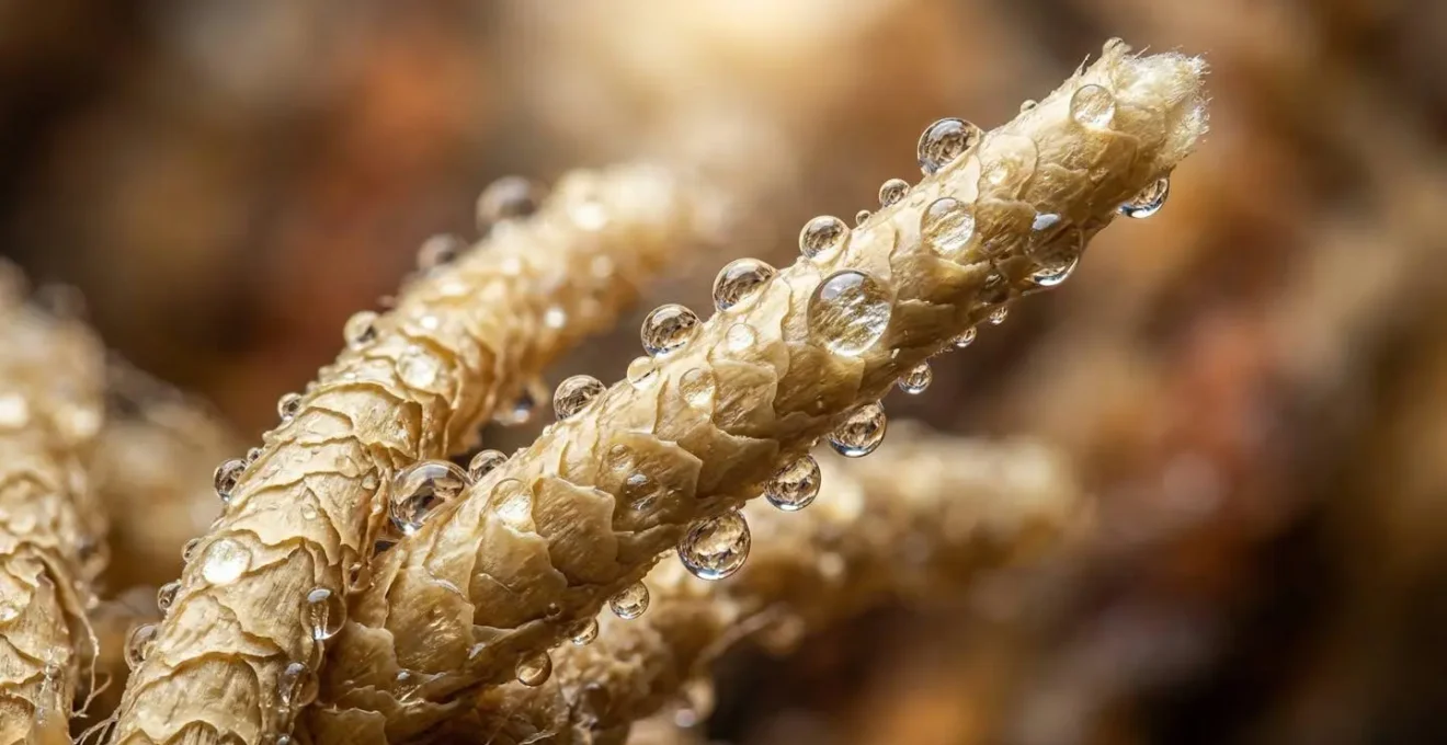 Gros plan sur les fibres de laine montrant la structure de la lanoline