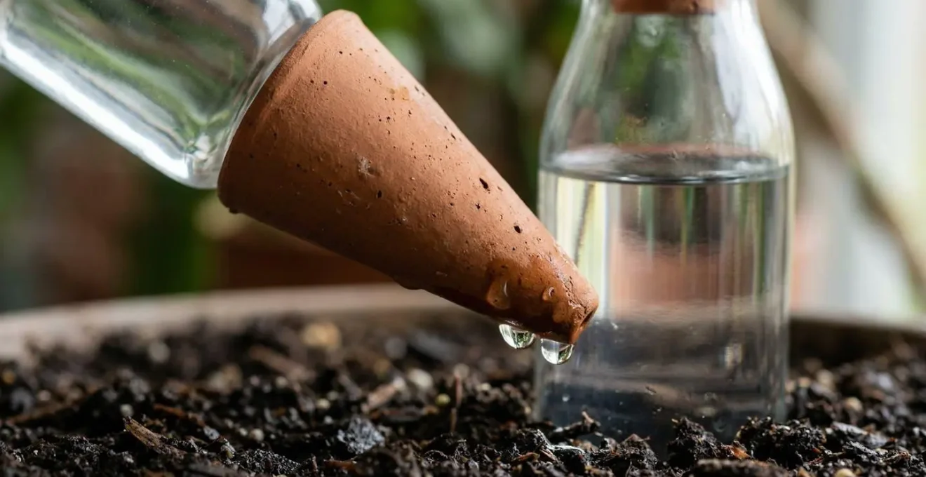 Système d'arrosage automatique fait maison avec bouteille et embout céramique