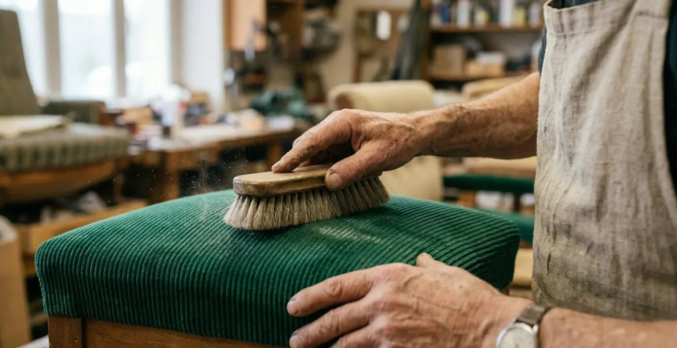 Démonstration de la technique de brossage croisé sur velours côtelé